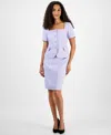 Le Suit Women's Tweed Square-neck Button-front Jacket & Slim Skirt In Lilac,white