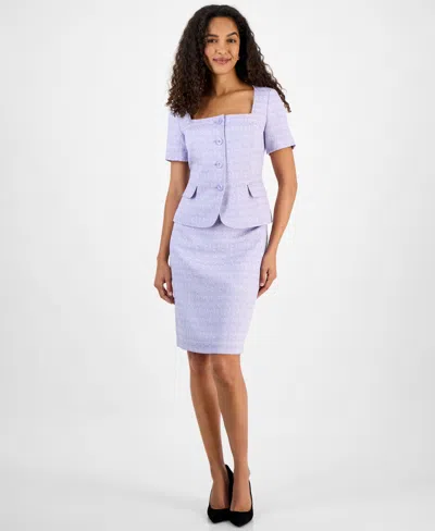 Le Suit Women's Tweed Square-neck Button-front Jacket & Slim Skirt In Lilac,white
