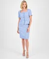 Le Suit Women's Tweed Square-neck Button-front Jacket & Slim Skirt In Pale Blue,white