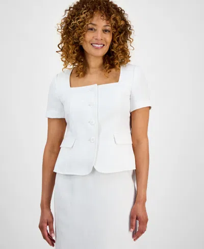 Le Suit Women's Tweed Square-neck Button-front Jacket & Slim Skirt In White