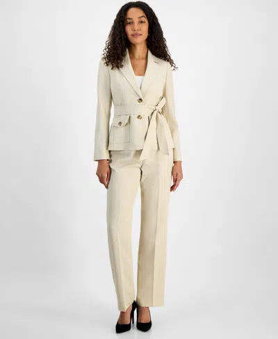 LE SUIT WOMEN'S TWO-BUTTON BELTED SAFARI JACKET & MID-RISE STRAIGHT-LEG PANTS