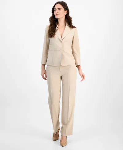 Le Suit Women's Two-button Jacket & Pant Suit Regular & Petite Sizes In Dark Beige