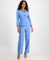 Le Suit Women's Two-button Jacket & Pant Suit Regular & Petite Sizes In Pale Blue