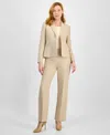 Le Suit Women's Two-button Shawl Collar Jacket & Side-zip Pants, Regular & Petite In Dark Beige Multi