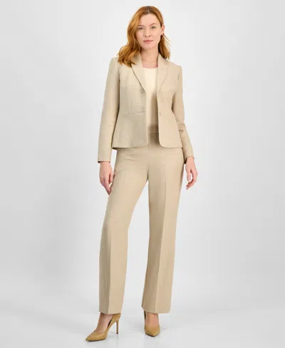 Le Suit Women's Two-button Shawl Collar Jacket & Side-zip Pants, Regular & Petite In Dark Beige Multi