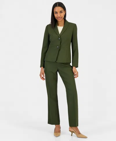 Le Suit Women's Two-button Shawl Collar Blazer & Pants Suit, Regular & Petite In Green