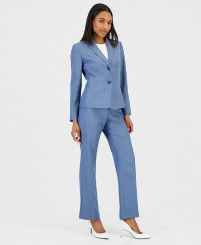 Le Suit Women's Two-button Shawl Collar Blazer & Pants Suit, Regular & Petite In Blue