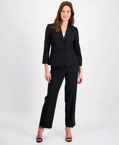 Le Suit Women's Two-button Waist-inset Pantsuit In Black