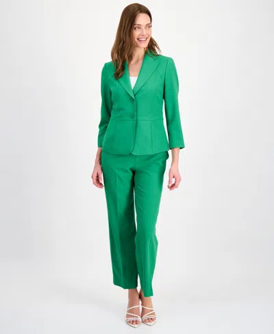 Le Suit Women's Two-button Waist-inset Pantsuit In Green