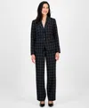 Le Suit Women's Windowpane Check Notch Collar Pantsuit In Multi