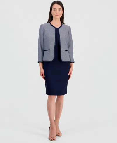 Le Suit Women's Zipper-pocket Open Cardigan & Empire-seamed Dress Suit In Multi