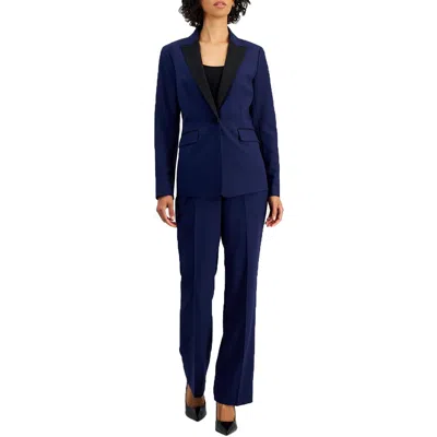 Le Suit Womens Contrast Trim Polyester One-button Suit In Bright Navy