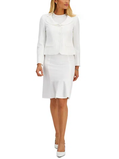 Le Suit Womens Crepe Three Button Skirt Suit In White