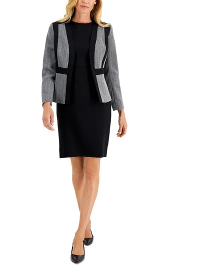 Le Suit Womens Herringbone Midi Dress Suit In Grey