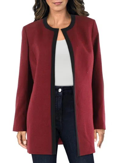 Le Suit Womens Knit Houndstooth Collarless Blazer In Burgundy