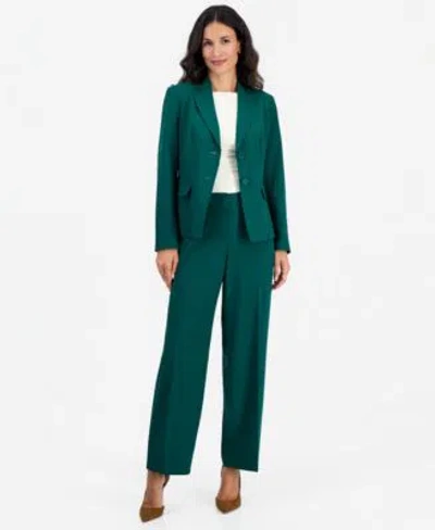 Le Suit Womens Notch Collar Stretch Wide Leg Jacket Pants 2 Piece Set In Green