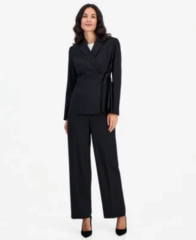 Le Suit Womens Peak Lapel Wide Leg Classic Fit Jacket Pants 2 Piece Set In Black