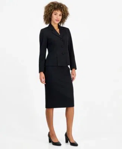 Le Suit Womens Peplum Pencil Notched Collar Jacket Skirt 2 Piece Set In Black
