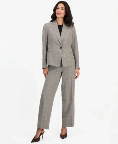 Le Suit Womens Plaid Wide Leg Jacket Pants 2 Piece Set In Gray