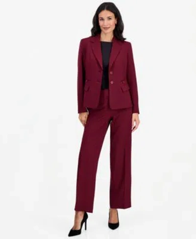 Le Suit Womens Stretch Wide Leg 2 Piece Pant Suit In Brown