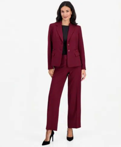 Le Suit Womens Stretch Wide Leg 2 Piece Pant Suit In Burgundy