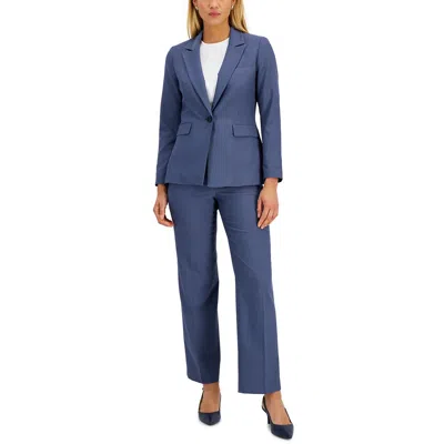 Le Suit Womens Striped Work Wear One-button Blazer In Blue