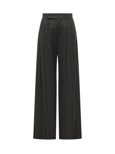 Le Sully Studio Ample Drape Wool-blend Trousers With Creased Detail In Black