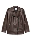 Le Sully Studio Chocolate Brown Vintage Faux Leather Viktor Biker Jacket In 褐色