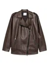 Le Sully Studio Chocolate Brown Vintage Faux Leather Viktor Biker Jacket In Brown
