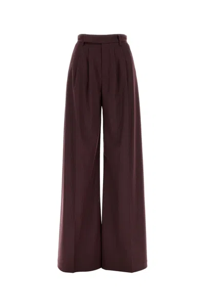 Le Sully Studio Aubergine Stretch Flannel Wide-leg Pant In Brown
