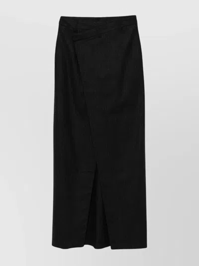 LE SULLY STUDIO BELTED WOOL BLEND WRAP MIDI SKIRT