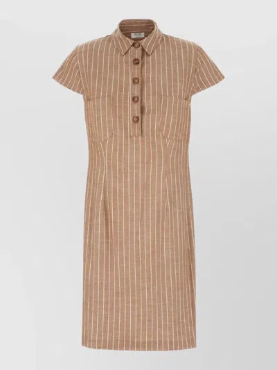 Le Sully Studio Cap Sleeves Dress Vertical Stripes Buttons In Multi