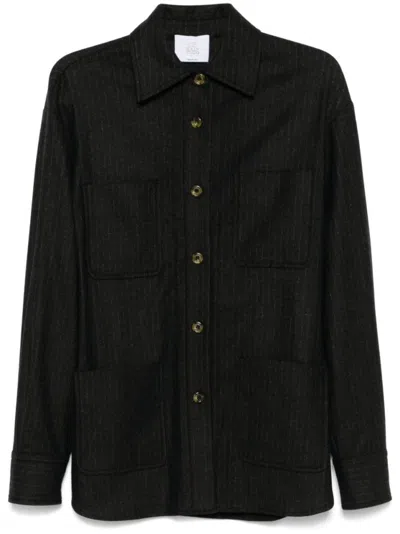 LE SULLY STUDIO CHARCOAL GREY PINSTRIPED WOOL BLEND EVA SHIRT