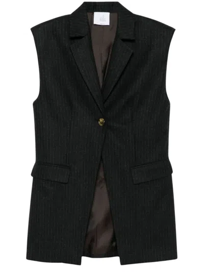 LE SULLY STUDIO LE SULLY STUDIO CHARCOAL GREY PINSTRIPED WOOL BLEND LINA VEST