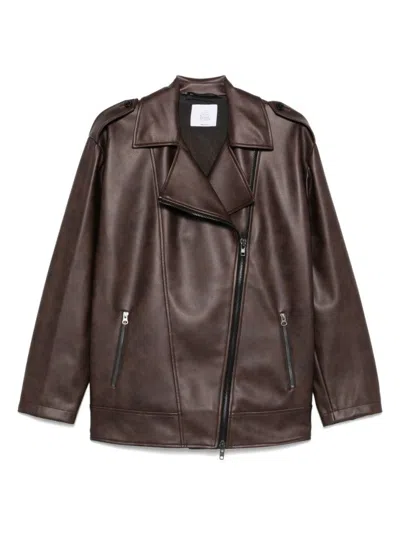 LE SULLY STUDIO CHOCOLATE BROWN VINTAGE FAUX LEATHER VIKTOR BIKER JACKET