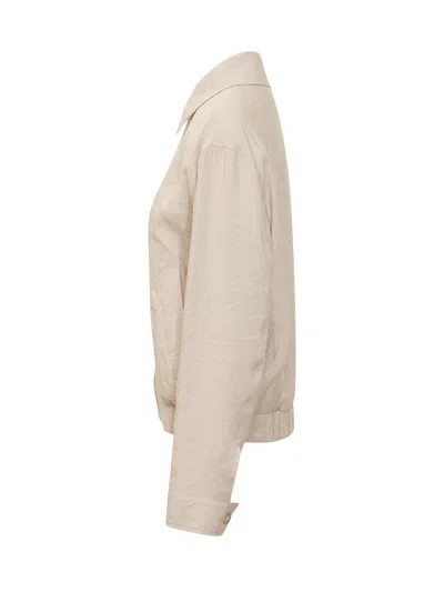 Le Sully Studio Classic Bomber Jacket With Zip In Panna