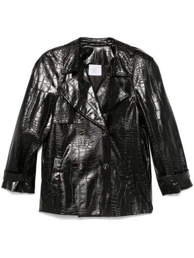 Le Sully Studio Crocodile-embossed Jacket In Black