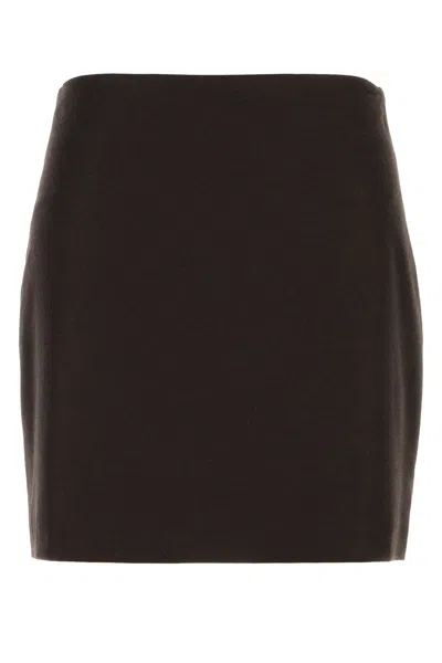 Le Sully Studio Dark Brown Stretch Flannel Mini Skirt In Gray