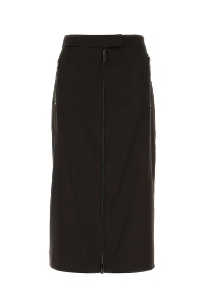 Le Sully Studio Dark Brown Stretch Flannel Skirt In Black