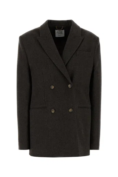 Le Sully Studio Dark Brown Stretch Wool Blend Blazer In Black