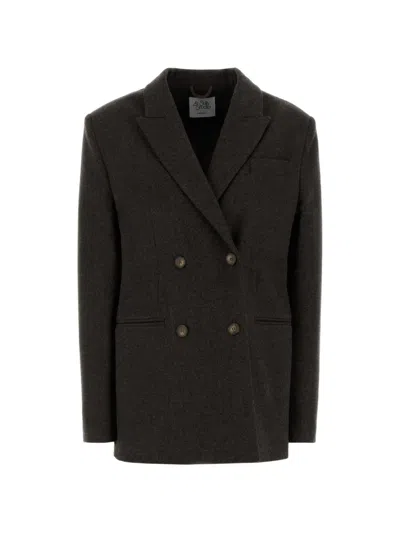 Le Sully Studio Wool Blend Double Breasted Blazer In Brown