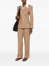 Le Sully Studio Double-breasted Padded-shoulder Blazer In Brown