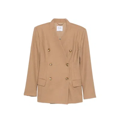 Le Sully Studio Double-breasted Padded-shoulder Blazer In Neutrals
