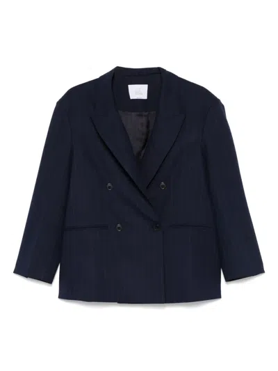 Le Sully Studio Double-breasted Pinstripe Blazer With Shoulder Pads In Blue