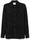 Le Sully Studio Pinstriped Wool Blend Shirt With Patch Pockets In Black