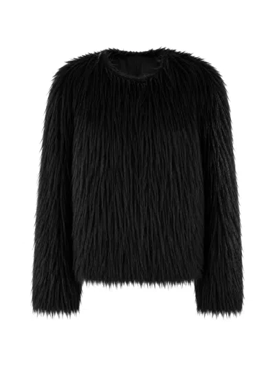 Le Sully Studio Faux-fur Collarless Sweater In Black