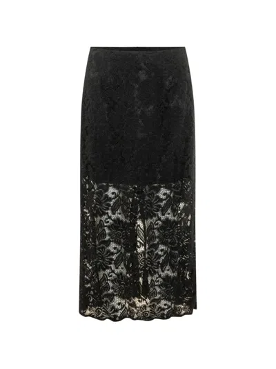 Le Sully Studio Floral-lace Midi Skirt In Black