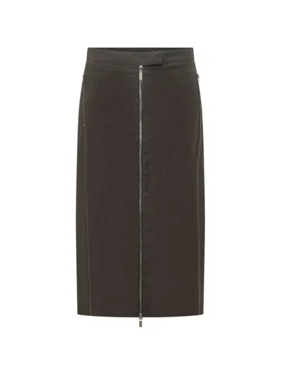 Le Sully Studio Front-zip Pencil Midi Skirt In Brown