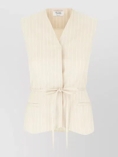 Le Sully Studio Jacket And Vest V Neck Striped Belted In White