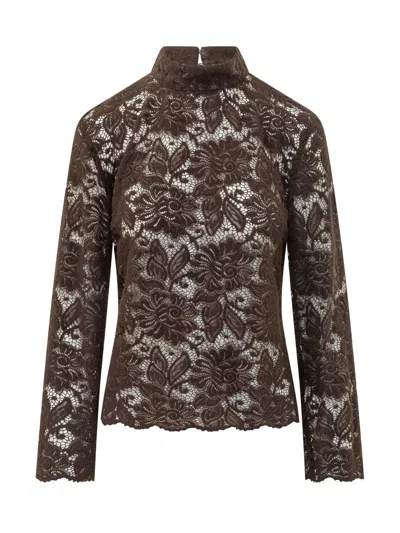 Le Sully Studio Lace Detail Studio Shirt In Brown